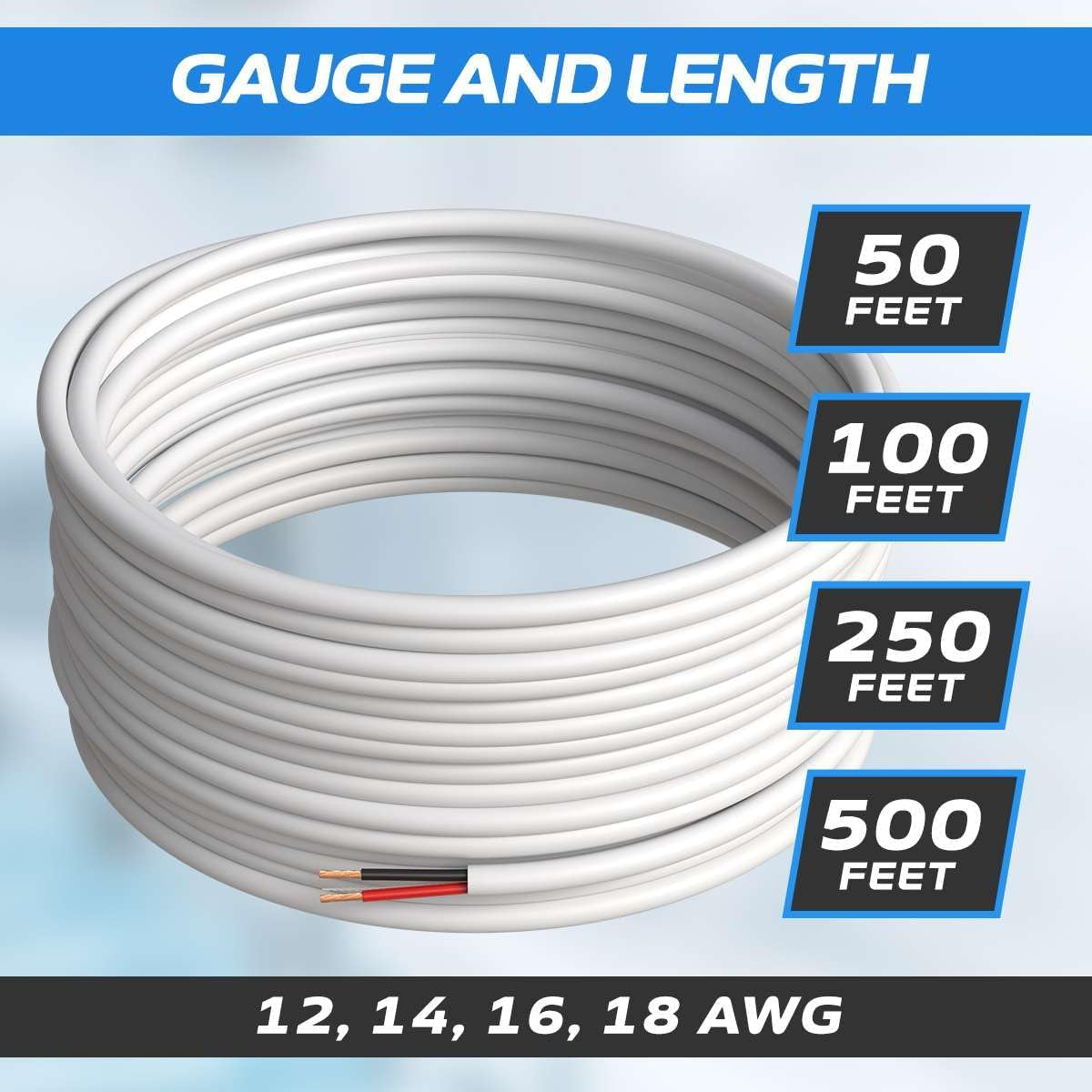 500FT 18/2 Speaker Wire CL2 Rated Indoor Low Voltage Copper Clad Aluminum (CCA) 18 Gauge 2 Conductors Cable with Easy Pull Box – Perfect for In-Wall Installation