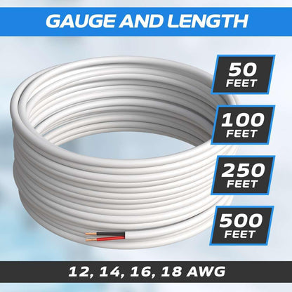 500FT 18/2 Speaker Wire CL2 Rated Indoor Low Voltage Copper Clad Aluminum (CCA) 18 Gauge 2 Conductors Cable with Easy Pull Box – Perfect for In-Wall Installation